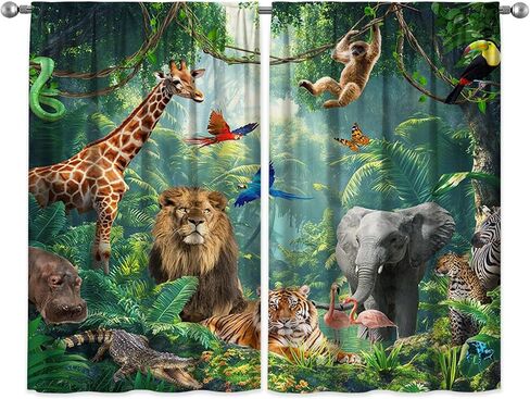 ZTHMOE Jungle Forest Animals Curtains Tropical Rainforest Safari Rod Pocket Window Treatment Drapes for Bedroom Living Room 2 Panels Set 52x85.5 Inch in Saudi Arabia