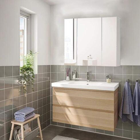 Medicine Cabinets Bathroom Mirror Cabinet with 3 Door 31.5x23.6 Inch Bathroom Wall Cabinet with Mirror Wall Mirror Storage Shelf with 3-Adjustable Shelves Storage Organizer Kitchen Cupboard,White in Saudi Arabia