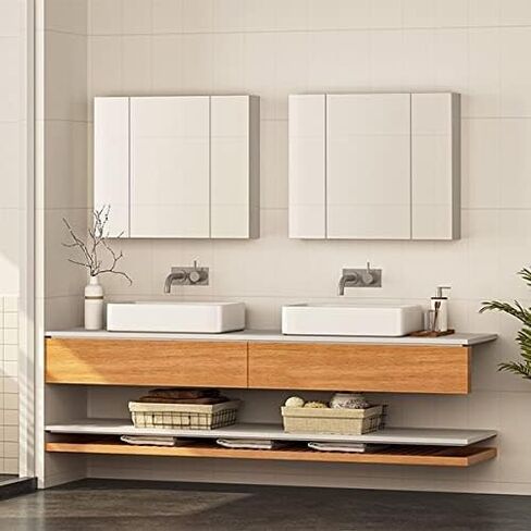 Medicine Cabinets Bathroom Mirror Cabinet with 3 Door 31.5x23.6 Inch Bathroom Wall Cabinet with Mirror Wall Mirror Storage Shelf with 3-Adjustable Shelves Storage Organizer Kitchen Cupboard,White in Saudi Arabia