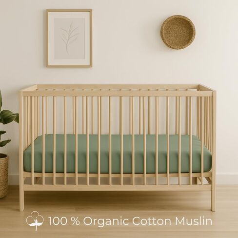 100% Organic Cotton Muslin Fitted Crib Sheet - Fits Standard Crib and Toddler Bed Mattress Size -Stone - Nora's Nursery in Kuwait