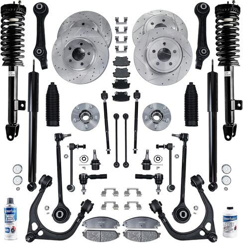 Detroit Axle - 34pc Brake Suspension Kit Brake Kit for Chrysler 300 Dodge Charger Front Control Arms Sway Bars Struts Replacement Rear Brake Rotors Brakes Pads Wheel Bearing Hubs Shock Absorbers in Saudi Arabia