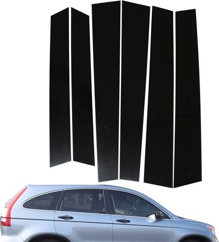 Newyall 6pcs منشورات عمود الباب السوداء الخارجية غطاء ملصقات تقليم لـ Honda CR-V 2007-2011 نافذة جانبية مضادة للخدش ب. in Saudi Arabia