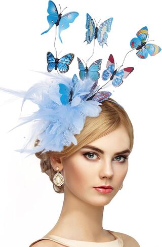 قبعة الفراشة للنساء - 2025 Derby Flower Fascinator Hpeather Tea Hats Butterfly Beadband للحفلة in Kuwait