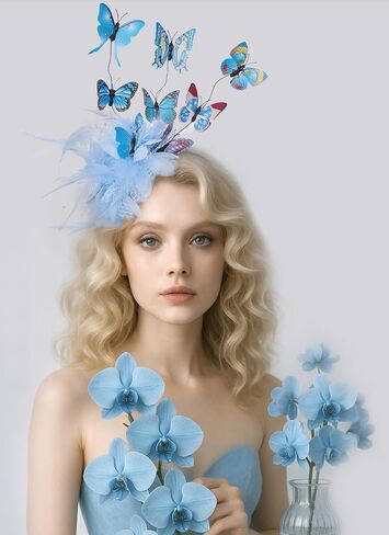 قبعة الفراشة للنساء - 2025 Derby Flower Fascinator Hpeather Tea Hats Butterfly Beadband للحفلة in Kuwait