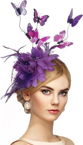 قبعة الفراشة للنساء - 2025 Derby Flower Fascinator Hpeather Tea Hats Butterfly Beadband للحفلة in Kuwait