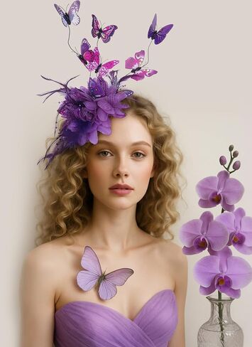 قبعة الفراشة للنساء - 2025 Derby Flower Fascinator Hpeather Tea Hats Butterfly Beadband للحفلة in Kuwait
