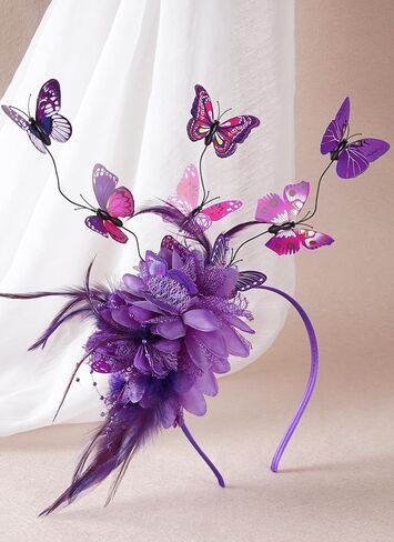 قبعة الفراشة للنساء - 2025 Derby Flower Fascinator Hpeather Tea Hats Butterfly Beadband للحفلة in Kuwait