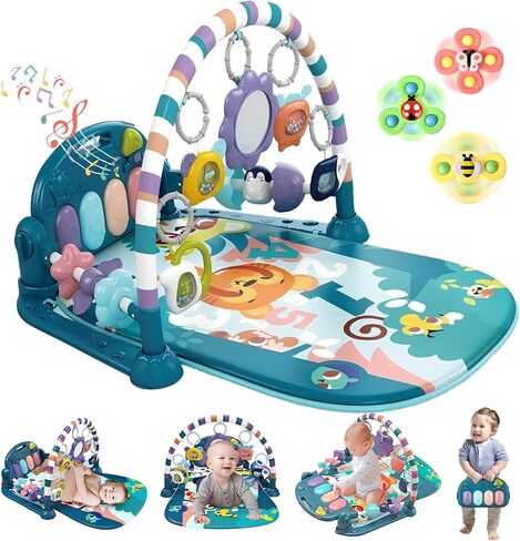 Baby Playmat Tummy Time Toys-Funny Play Piano Baby Gym Activity Mat with 5 Infant Sensory Toys & 3 Suction Cup Spinner Toys, Baby Essentials for Newborns 0-3-6-9-12 Months(Pink) in Saudi Arabia