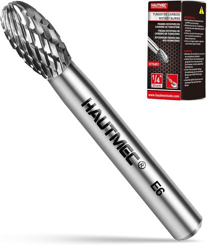 HAUTMEC Pro Ball Nosed Cylinder Tungsten Rotary File Carbide Burr 1/4" shank,1/4" head size Double Cut for Die Grinder Bit Woodworking,Drilling, Metal Carving, Engraving, Polishing HT0198-MC in Kuwait