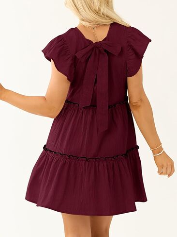 صيف النساء Babydoll Mini Dress v ربطة عنق الورق الخلفي غلاف الكشكش غير الرسمي فستان سوينغ تونك سوينجي in Kuwait