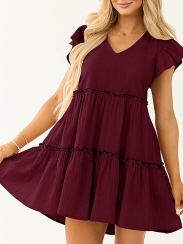 صيف النساء Babydoll Mini Dress v ربطة عنق الورق الخلفي غلاف الكشكش غير الرسمي فستان سوينغ تونك سوينجي in Kuwait