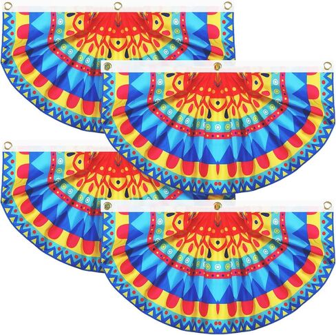 4 Pcs Mexican Party Banner Decorations Semicircle Fiesta Bunting Flag Pleated Cinco De Mayo Fan Porch Flag for Mexican Festivals, Carnivals, Wedding, Birthday, Luau Taco Party Favors(Classic) in Saudi Arabia