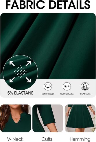 Runwind Plus Size Dresses for Curvy Women V-Neck 3/4 Sleeve Church Wedding Guest Cocktail Party Summer Midi Dress in Saudi Arabia