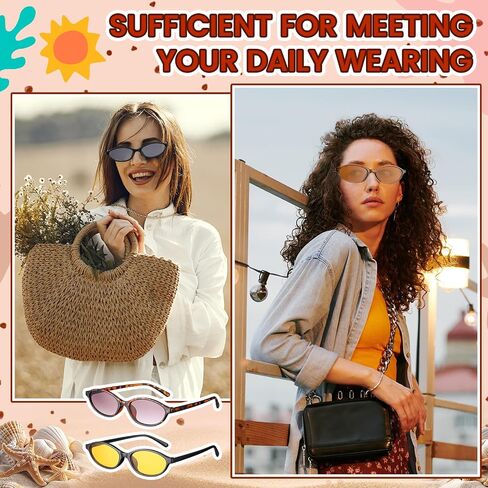 Ecally 12 أزواج Retro Oval Cat Eye Sunglasses for Women Y2K Designer العصرية التسعين in Saudi Arabia
