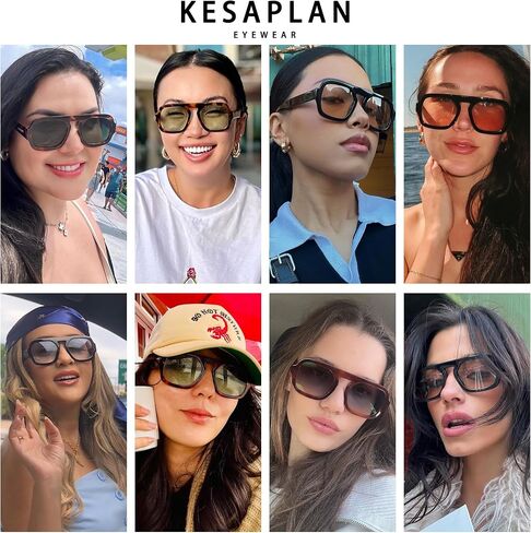 KesaPlan Trendy Square Aviator Sunglasses for Women, Vintage Flat Top Designer Shades Stylish Frame Sun Glasses in Saudi Arabia
