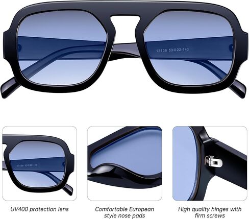 KesaPlan Trendy Square Aviator Sunglasses for Women, Vintage Flat Top Designer Shades Stylish Frame Sun Glasses in Saudi Arabia