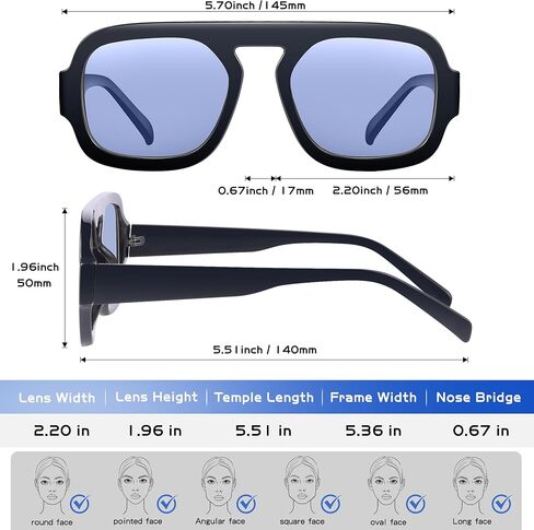 KesaPlan Trendy Square Aviator Sunglasses for Women, Vintage Flat Top Designer Shades Stylish Frame Sun Glasses in Saudi Arabia