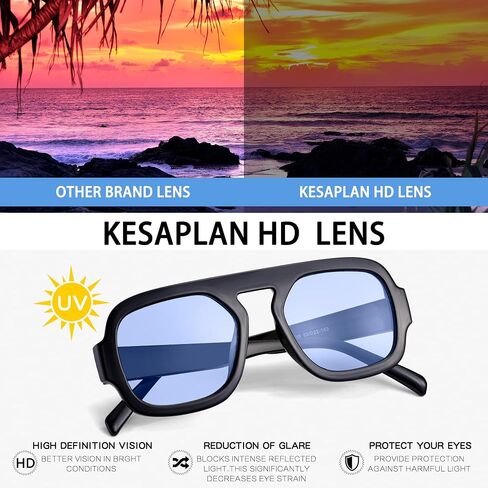 KesaPlan Trendy Square Aviator Sunglasses for Women, Vintage Flat Top Designer Shades Stylish Frame Sun Glasses in Saudi Arabia