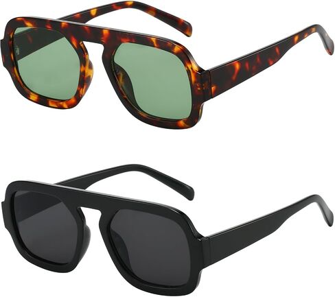 KesaPlan Trendy Square Aviator Sunglasses for Women, Vintage Flat Top Designer Shades Stylish Frame Sun Glasses in Saudi Arabia
