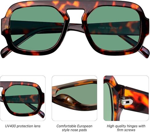 KesaPlan Trendy Square Aviator Sunglasses for Women, Vintage Flat Top Designer Shades Stylish Frame Sun Glasses in Saudi Arabia