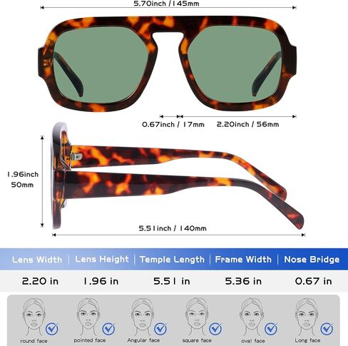 KesaPlan Trendy Square Aviator Sunglasses for Women, Vintage Flat Top Designer Shades Stylish Frame Sun Glasses in Saudi Arabia