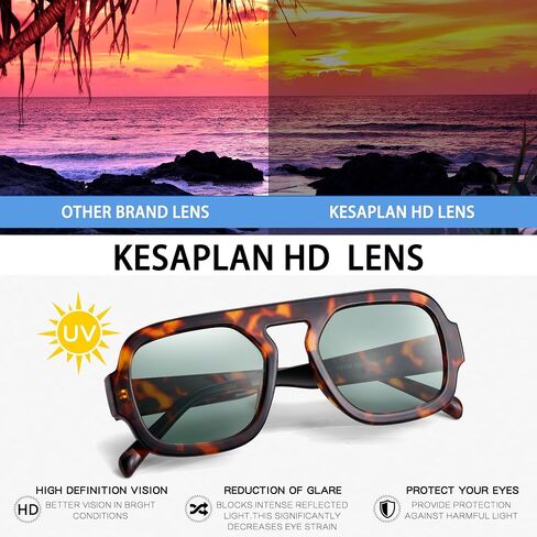 KesaPlan Trendy Square Aviator Sunglasses for Women, Vintage Flat Top Designer Shades Stylish Frame Sun Glasses in Saudi Arabia
