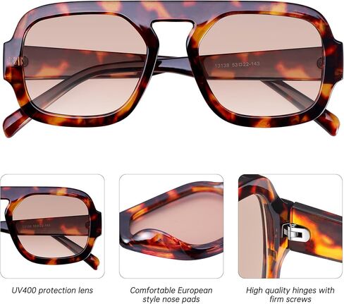 KesaPlan Trendy Square Aviator Sunglasses for Women, Vintage Flat Top Designer Shades Stylish Frame Sun Glasses in Kuwait