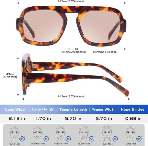 KesaPlan Trendy Square Aviator Sunglasses for Women, Vintage Flat Top Designer Shades Stylish Frame Sun Glasses in Kuwait