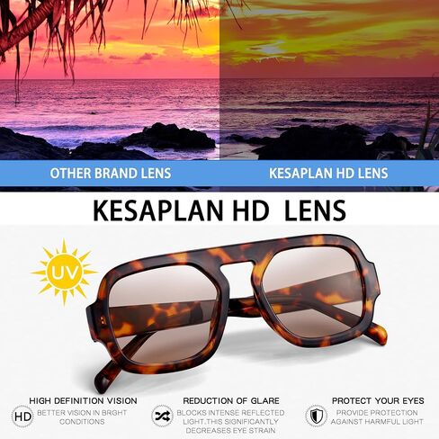 KesaPlan Trendy Square Aviator Sunglasses for Women, Vintage Flat Top Designer Shades Stylish Frame Sun Glasses in Kuwait