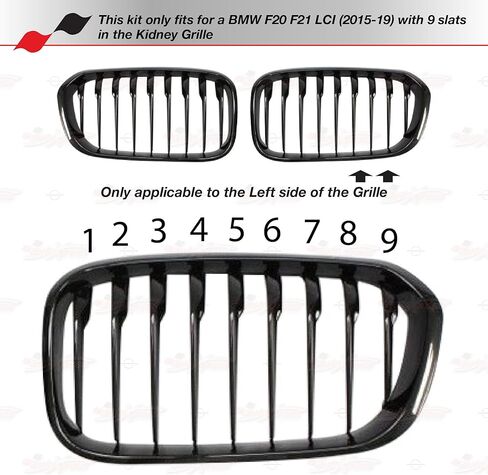 مقاطع شبكة الكلى إدراج 3pcs-أغطية شواء Mesh Mesh Mesh Mesh Mesh ، شرائط إدراج مصبغة ، قطع الشواية الأمامية ABS لـ B-M-W F20 F21 LCI 2015-2019 (11 شريحة) in Kuwait