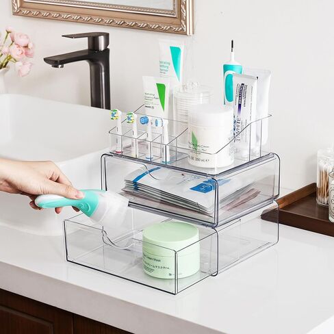 Vtopmart 5 Tier Clear Makeup Organizer with Drawer, Cosmetic Storage for Dresser Countertop and Bathroom Vanity, Beauty Holder for Lipstick Brush Skincare in Kuwait