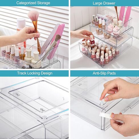 Vtopmart 5 Tier Clear Makeup Organizer with Drawer, Cosmetic Storage for Dresser Countertop and Bathroom Vanity, Beauty Holder for Lipstick Brush Skincare in Kuwait