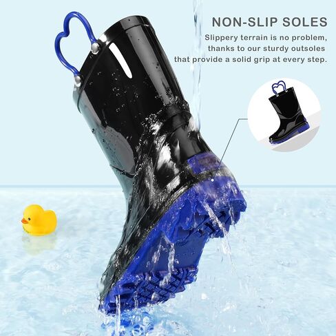 Stelle Toddler Rain Boots Kids Rainboots Boys Girls مقاومة للماء سهلة على المقابض غير المنقولة خفيفة الوزن في الهواء الطلق in Kuwait