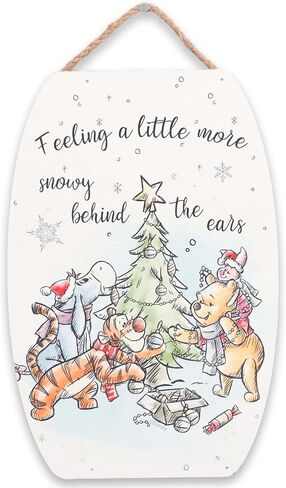 Disney Winnie the Pooh Snowy Behind the Ears Hanging Wood Wall Decor - Cute Winnie the Pooh Christmas Decoration for Home in Saudi Arabia