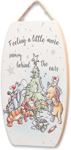 Disney Winnie the Pooh Snowy Behind the Ears Hanging Wood Wall Decor - Cute Winnie the Pooh Christmas Decoration for Home in Saudi Arabia