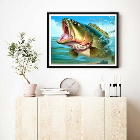 VAIIEYO 5D DIY Diamond Art Kits for Adults Fish, Diamond Painting Animal, Paint by Numbers Full Drill Round Rhinestone Craft Canvas for Home Wall Decor Gift 12x16 inch-1 in Kuwait