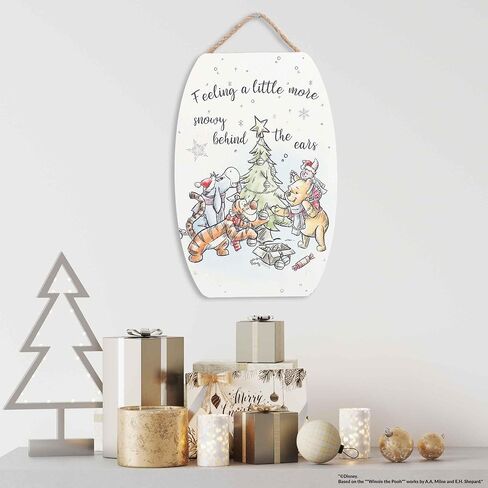 Disney Winnie the Pooh Snowy Behind the Ears Hanging Wood Wall Decor - Cute Winnie the Pooh Christmas Decoration for Home in Saudi Arabia