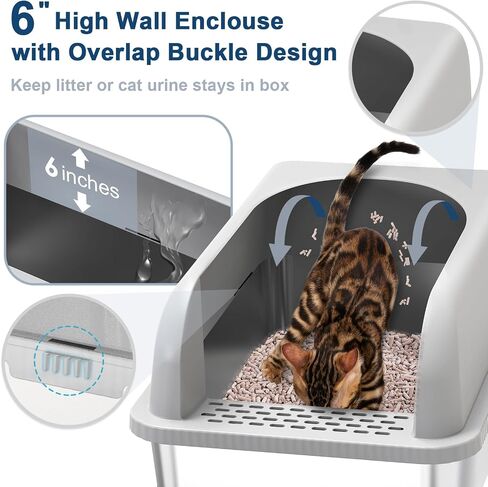 23.5''x15.7''x6'' Enclosed Stainless Steel Litter Box with Lid, XL Sifting Litter Box for Pine Pellets, High Sides Metal Litter Box System for for Big Cats, Anti-Leakage, Easy Cleaning, Less Tracking in Kuwait
