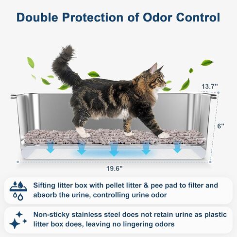 23.5''x15.7''x6'' Enclosed Stainless Steel Litter Box with Lid, XL Sifting Litter Box for Pine Pellets, High Sides Metal Litter Box System for for Big Cats, Anti-Leakage, Easy Cleaning, Less Tracking in Kuwait