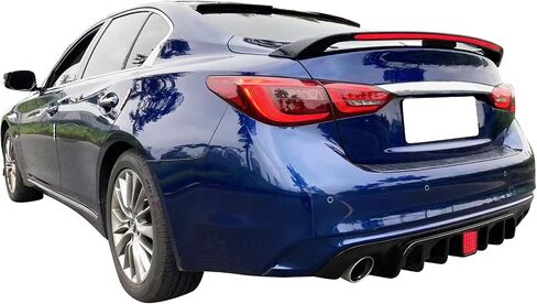 FREEMOTOR802 Rear Diffuser with LED Brake Light, Fits 2018-2024 Infiniti Q50, Gloss Black PP Rear Bumper Molding Lower Lip Splitter Spoiler Valance Panel Add-on Exterior Styling Trim Kit in Saudi Arabia
