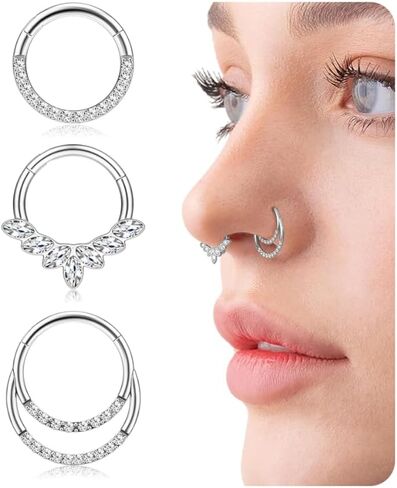 3pcs 18k حلقة الأنف الذهبية 8 ملم 316L حلقات أنف الحاجز الجراحية للنساء الفرس CZ الأنف الأطواق in Kuwait