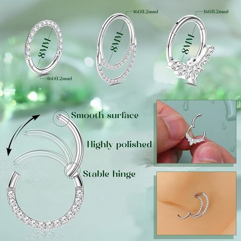 3pcs 18k حلقة الأنف الذهبية 8 ملم 316L حلقات أنف الحاجز الجراحية للنساء الفرس CZ الأنف الأطواق in Kuwait