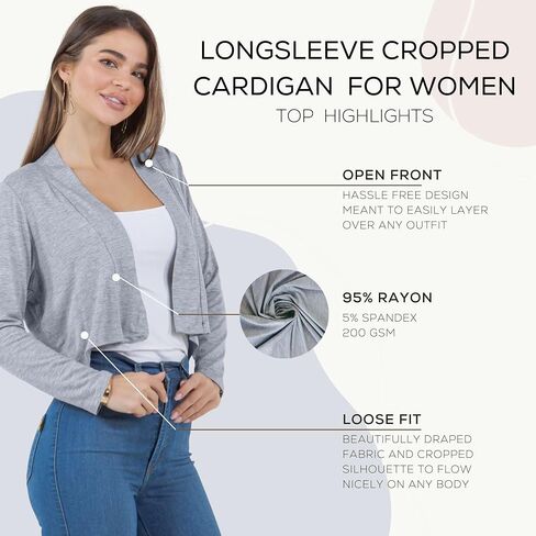 Azules Cropped Cardigan for Women - Open Front Drape, Lightweight Cardigan Jacket Sweater - Long Sleeves Women's Cardigans in Saudi Arabia