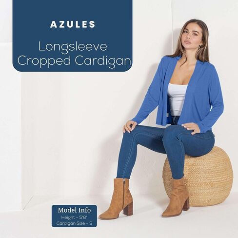 Azules Cropped Cardigan for Women - Open Front Drape, Lightweight Cardigan Jacket Sweater - Long Sleeves Women's Cardigans in Saudi Arabia