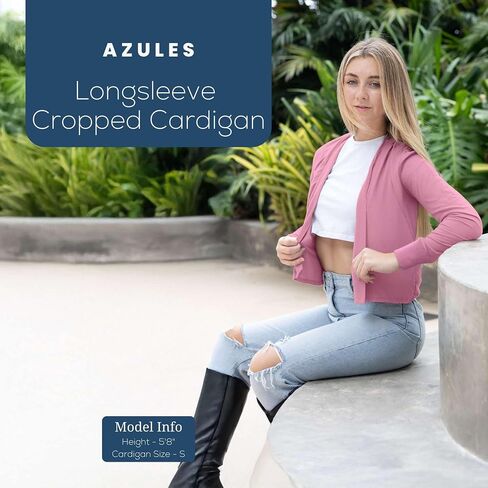 Azules Cropped Cardigan for Women - Open Front Drape, Lightweight Cardigan Jacket Sweater - Long Sleeves Women's Cardigans in Saudi Arabia