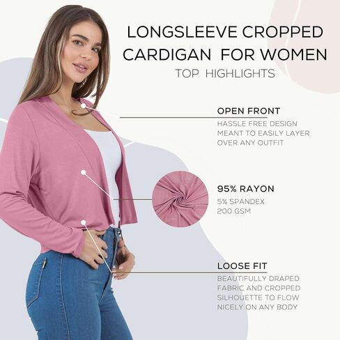 Azules Cropped Cardigan for Women - Open Front Drape, Lightweight Cardigan Jacket Sweater - Long Sleeves Women's Cardigans in Saudi Arabia