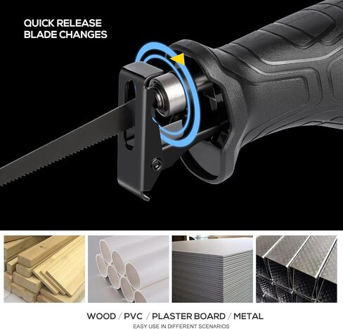 Reciprocating Saw, 20V Cordless Reciprocating Saw with 2.0Ah Battery and Fast Charger, 0-3000RPM, Tool-Free Blade Change, 5Pcs Blades for Wood, Soft Metal, PVC Pipe Cutting in Saudi Arabia