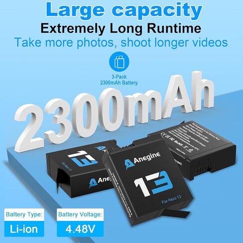 Hero 13 Battery 2300mAh for Hero 13 Enduro Battery with LED 2-Slot Storage USB Charger (2-Pack) in Saudi Arabia