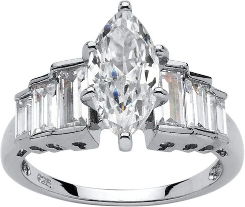 PalmBeach Platinum-plated Sterling Silver Marquise Cut Cubic Zirconia Step Top Engagement Ring Sizes 5-10 in Saudi Arabia