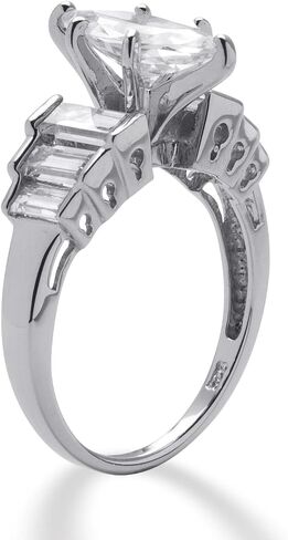 PalmBeach Platinum-plated Sterling Silver Marquise Cut Cubic Zirconia Step Top Engagement Ring Sizes 5-10 in Saudi Arabia